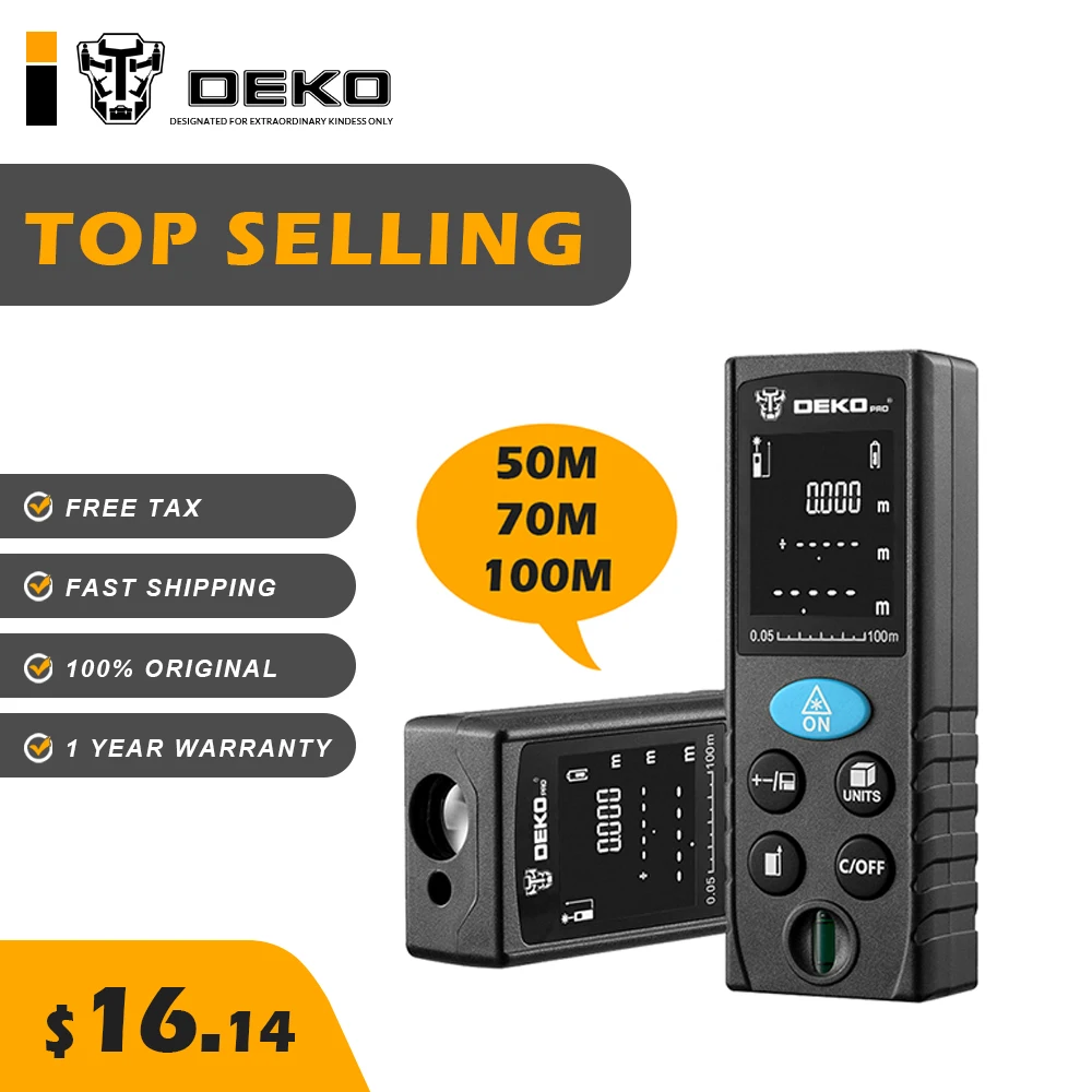 

DEKO LRD110 Laser Distance Meter Digital Measure Laser Rangefinder Distance/Area/ Volume/Pythagorean 50M 70M 100M