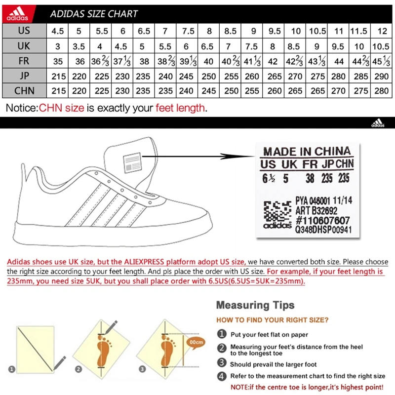 adidas falcon size guide