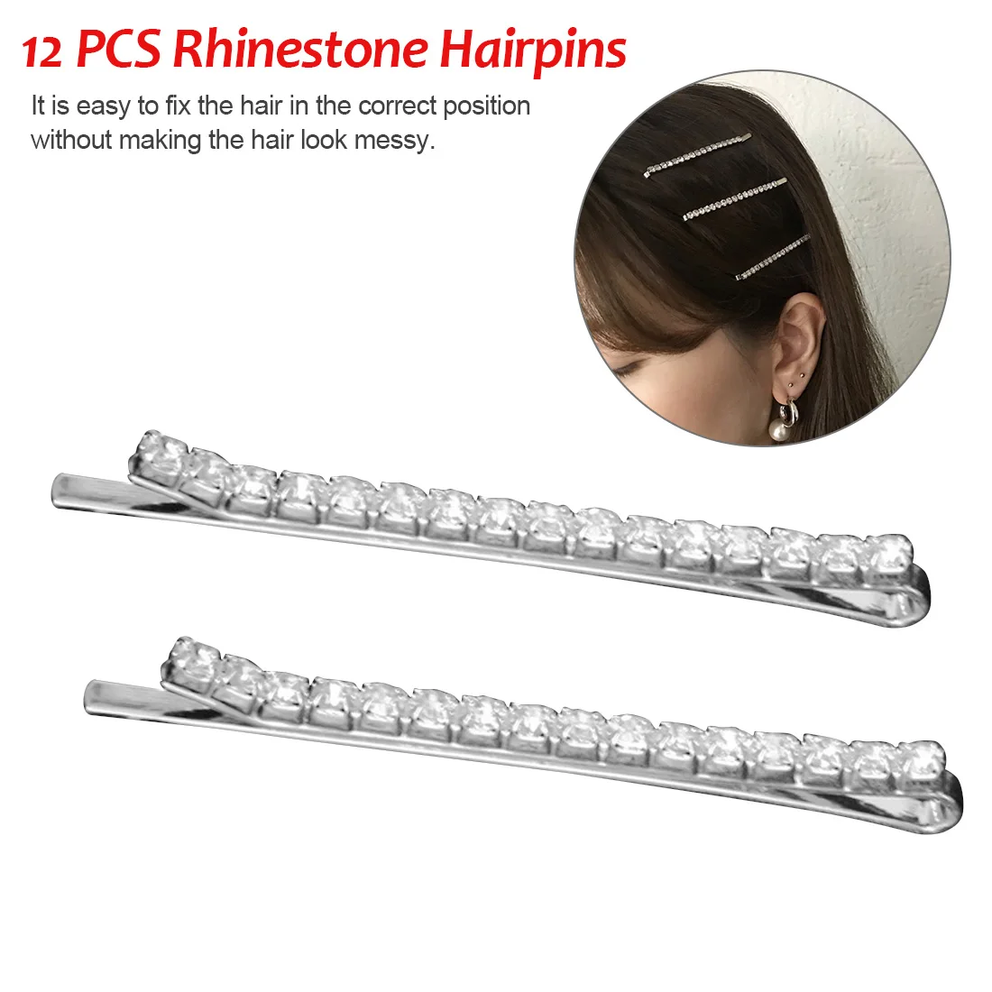 

Korean Fashion Hair Jewelry Luxury Crystal Hair Clip Sparkly Rhinestone Pin Clear Stone Hair Barrette For Women