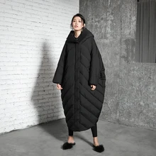 Дизайн, зима, новинка, уникальный плащ с рукавами летучая мышь, зимнее пальто для женщин, большой размер, длинный пуховик с капюшоном, белый утиный пух