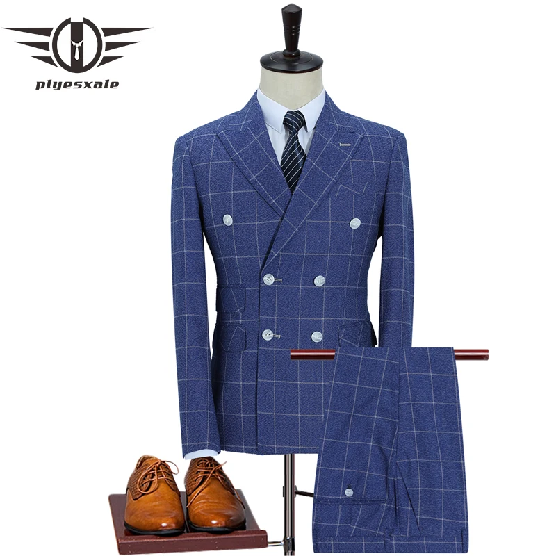 Plyesxale Double Breasted Suit Men 2018 Autumn Slim Fit ...