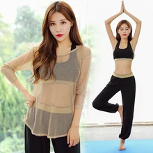 Набор йога Для женщин 3 предмета свободные удобные спортивный костюм абсорбент эластичность Спортивный бюстгальтер Золотой кайма спортивная одежда бег брюки