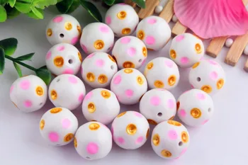 

Kwoi vita White with Pink Gold Dot Color Wholesale 100pcs/lot 20mm Resin polka dot bead for chunky necklaces making!!