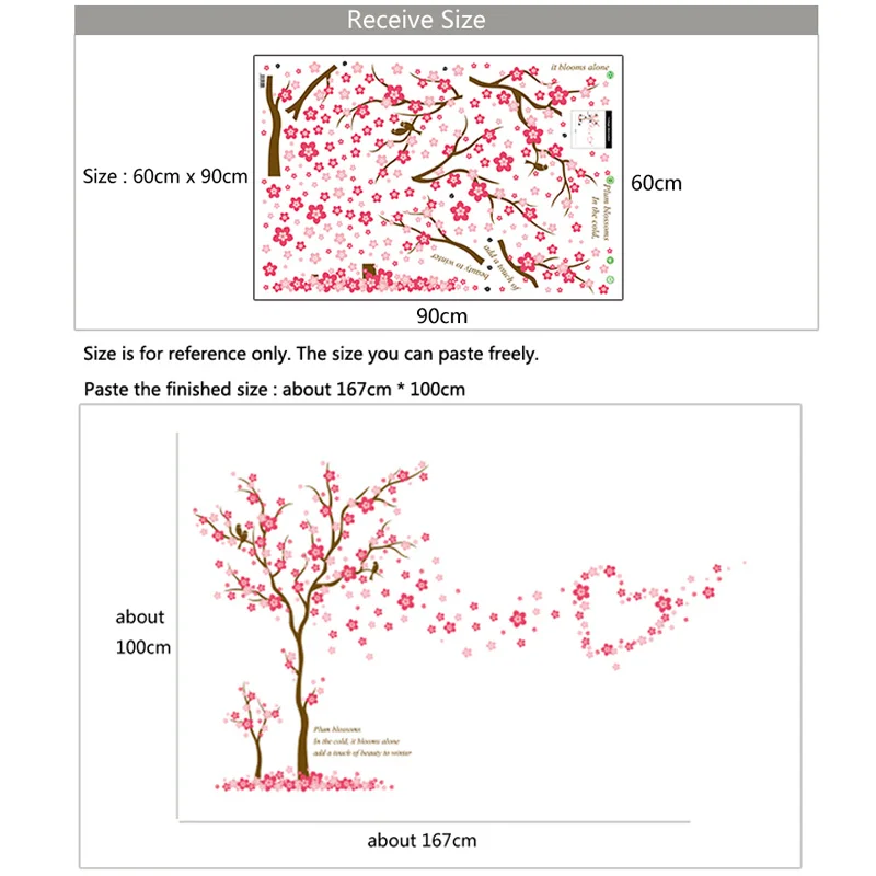 3D Розовая Слива Цветок Дерево любовь Наклейка на стену s ПВХ гостиная спальня фон украшение Фреска художественные наклейки домашний декор наклейка