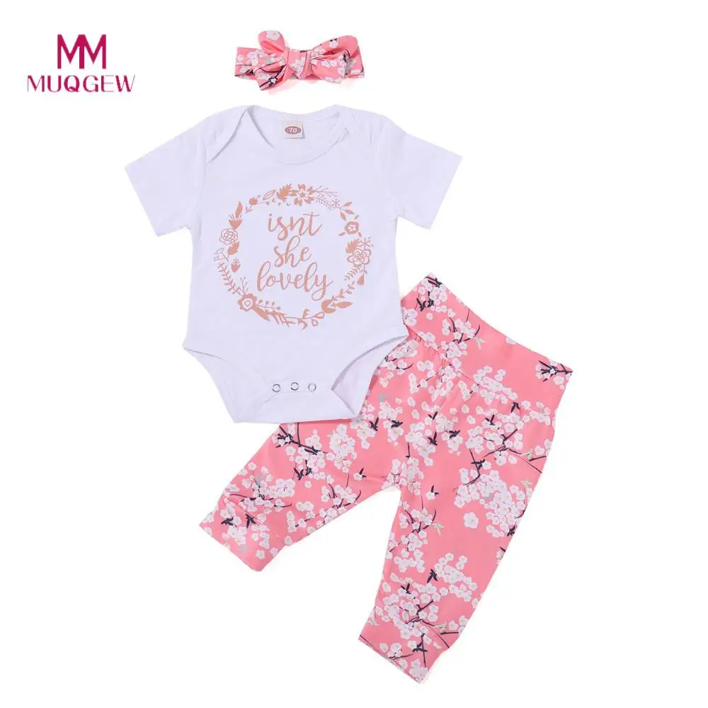 2018 Baby Girls Clothes Winter Long Sleeve O-neck Cotton Newborn Girls Letter Print Romper Jumpsuit+Pants 3Pcs Kids Clothes Set
