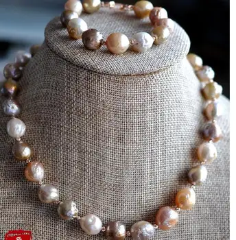 شراء13-14 ملليمتر جنوب البحر الباروك Multicolor Pearl قلادة و سوار 7.5-8