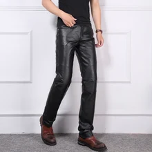 Новые осенние и зимние штаны из натуральной кожи мужские ветрозащитные кожаные штаны из овчины мотоциклетные штаны толстые прямые брюки