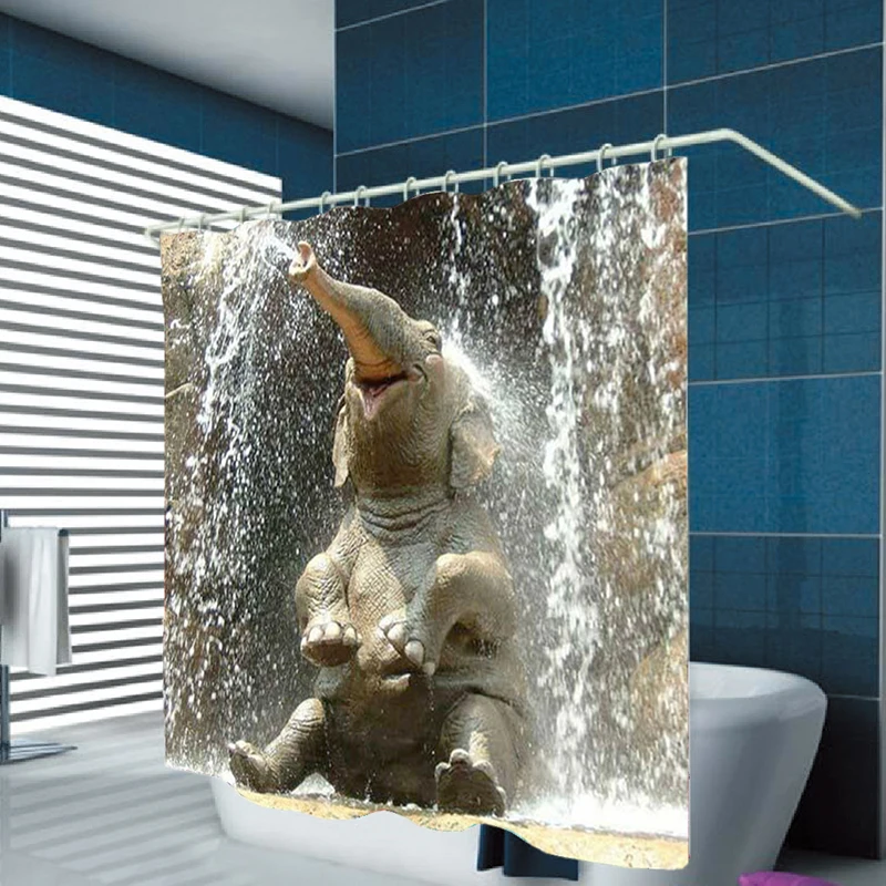 

DIDIHOU 3D Digital Printing Thickening Waterproof Polyester Happy Elephant Hook Shower Curtain For Bathroom Home Decoration