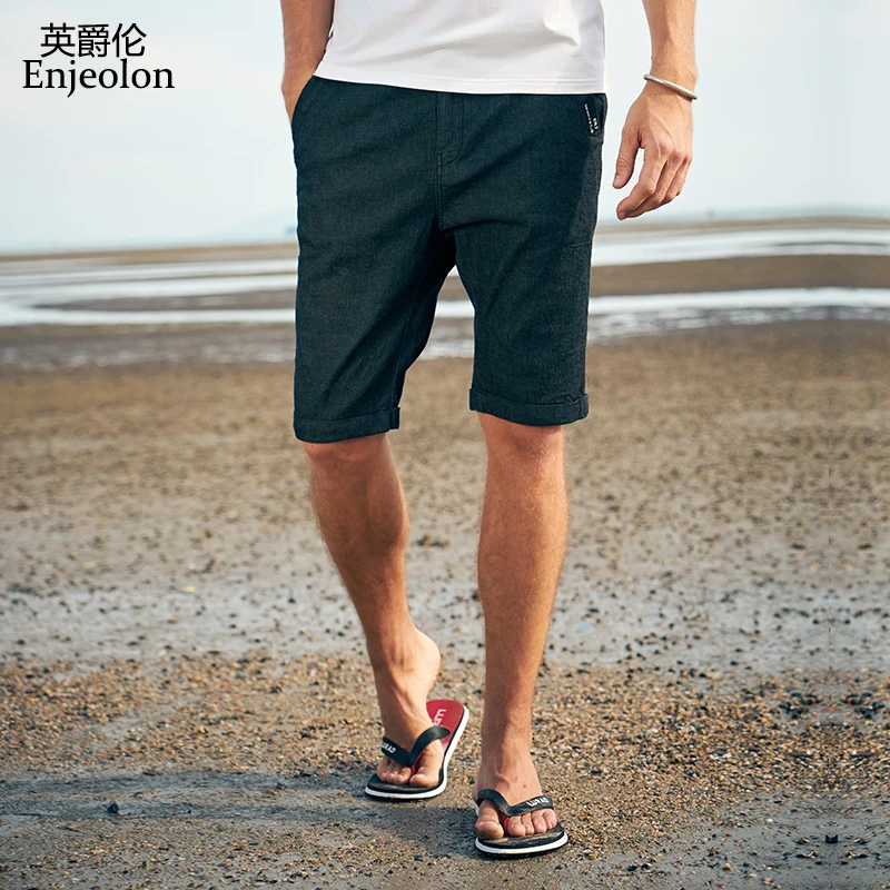 

Enjeolon top 2018 Summer casual jeans Shorts Men cotton Sim solid base black jeans Available Knee length High Quality K6437