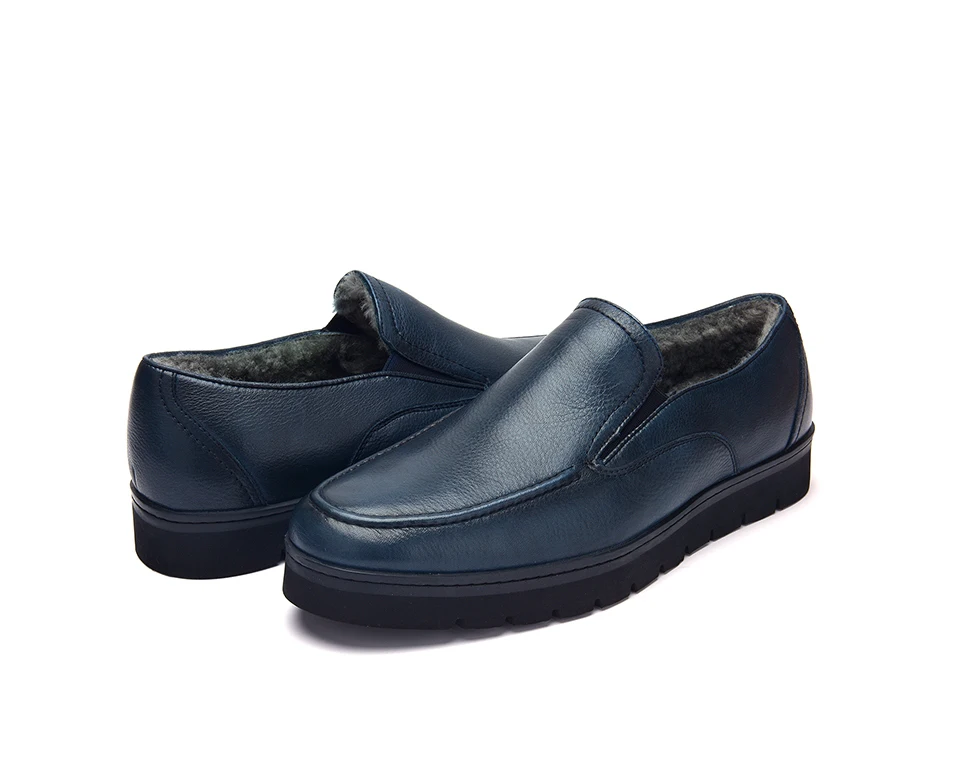 Jackmiller/брендовая зимняя обувь; Мужские модельные туфли из коровьей кожи с шерстяной подкладкой; теплые деловые мужские туфли на толстой подошве темно-синего цвета