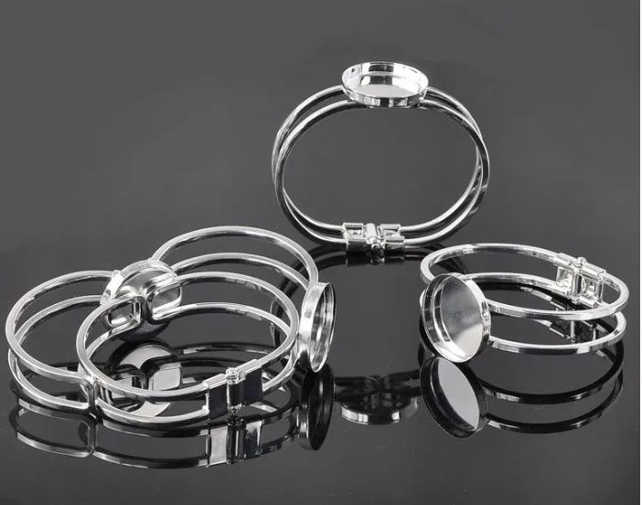 Free shipping sterling silver 25mmRound Bangle Bracelet Blank Base Tray Bezel Cabochon Setting | Украшения и аксессуары