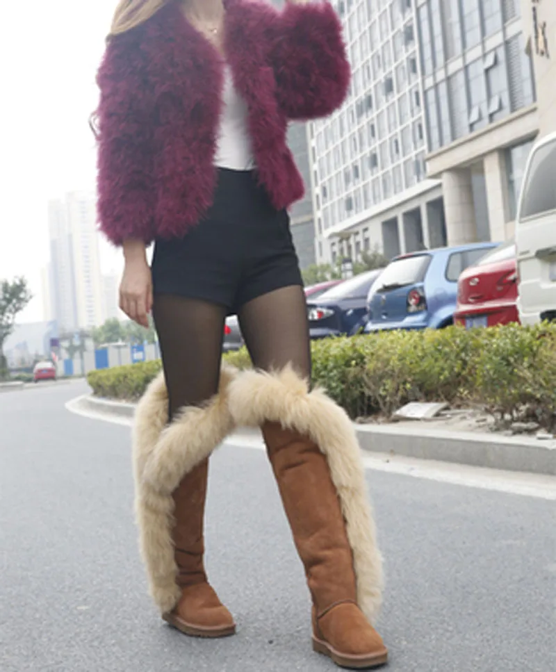 Новые женские зимние сапоги выше колена с натуральным лисьим мехом женские замшевые сапоги до бедра теплые высокие сапоги с плюшевой подкладкой - Цвет: camel fox fur