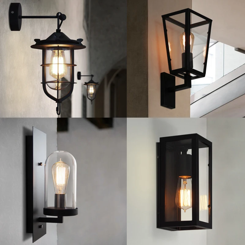 

Vintage Retro Loft Black Painted Iron Wall Lamp With Clear Glass Lampshade Edison Bulb Wall Sconce For Aisle Corridor