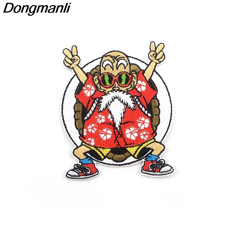 

P3892 Dongmanli Dragon Ball Master Roshi Embroidered Patches Anime Sew Iron on Applique Badge for Clothes T-shirt backpack