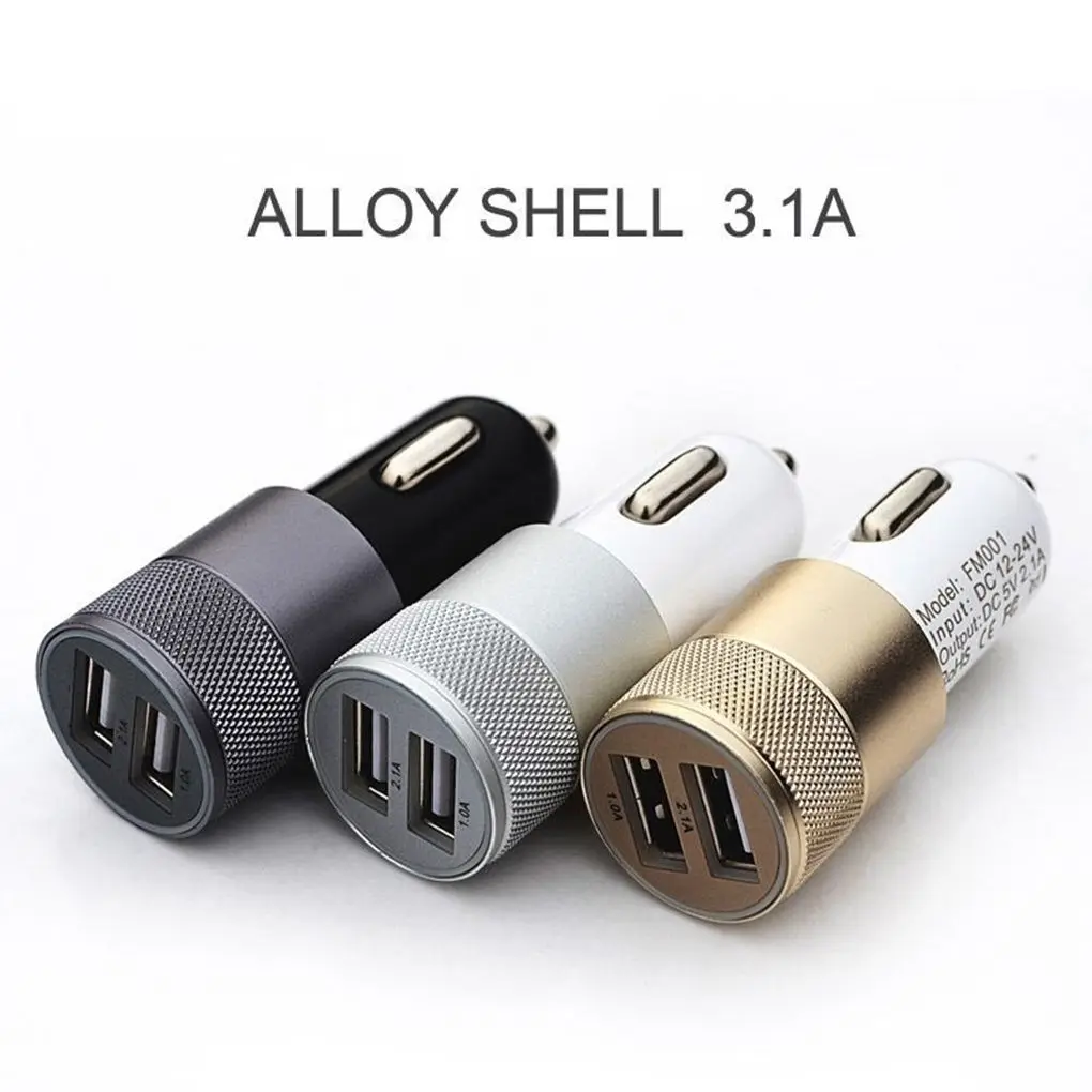 

Aluminum Alloy Car Charger With 2USB For Mobile Phone Chargers Charger for Samsung USB Charger