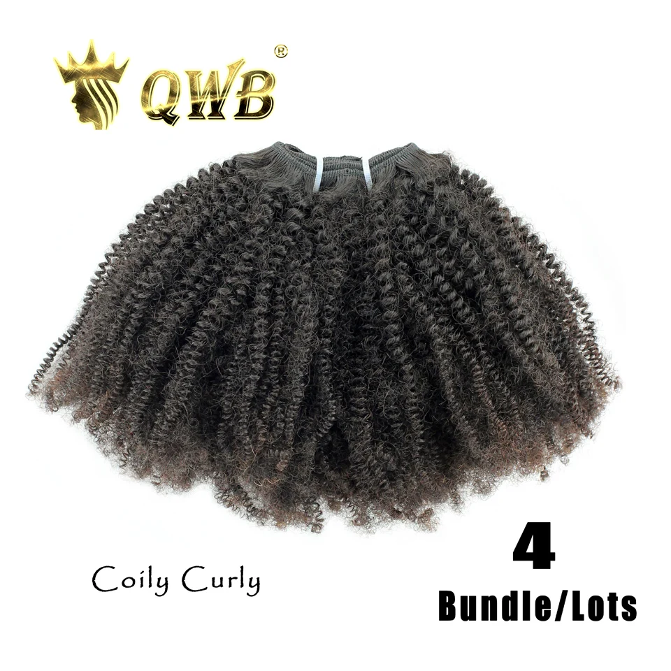 QWB Coily кудрявые бесплатная доставка 4 пучка/партия 14 &quot~ 22&quot профессиональное