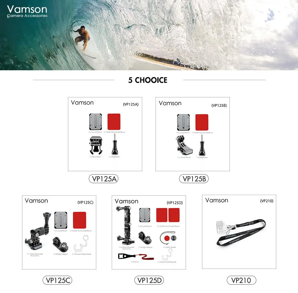 Аксессуары для шлема Vamson Gopro Hero 6 5 4 3 комплекта изогнутый клей крепления на шлеме