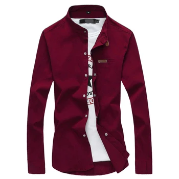 

2019 New Pure Color Men's Long-sleeved Shirt Large Size S M XL 3XL 4XL 5XL Navy Khaki Black White Red Fashion Casual Men Shirts