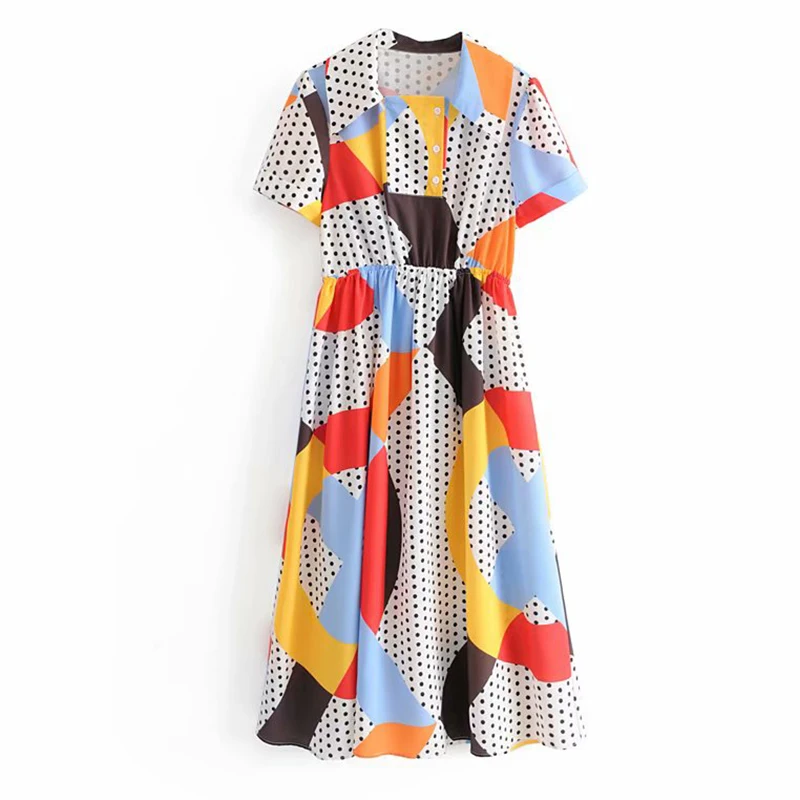 Women's Clothing Dress 2019 Victorian Retro Geometric Print Holiday Casual Dress Ms Summer Sexy Slim Fit Temperament Clothing