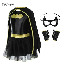 Смотреть фильм Костюм с Бэтменом ребенка с Бэтменом для девочек маска в стиле Batgirl нарядное платье Высокое качество супергероя костюмы комплект одежды для сна, комплекты фестиваль Вечерние