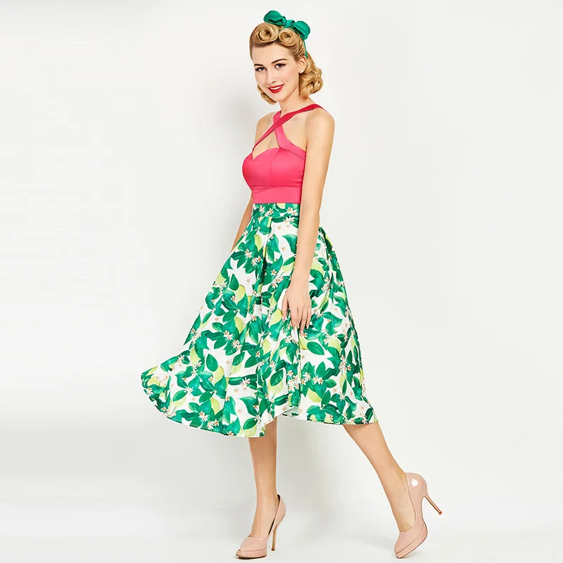 Bohoartist Женские винтажные платье 1950 S с летним принтом рокабилли Лоскутная
