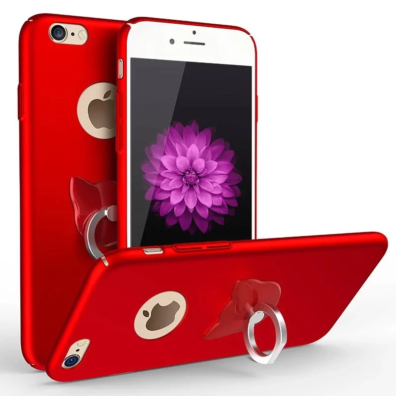 Hard Black Red Cover For iPhone 6s Cases Shell For iPhone 6 6S Plus 7 8 plus 5s se 5 Case Matte Cover Capa with Ring Holder
