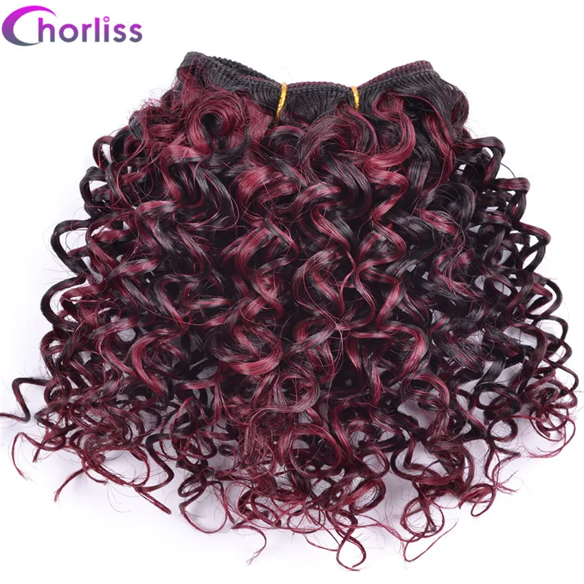 Chorliss Afro Kinky Curly Hair Weaving Ombre Burgundy Weave
