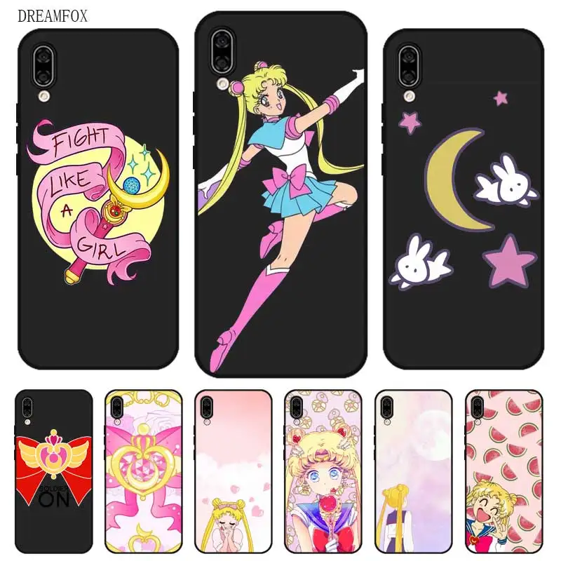 P191 Sailor Moon Lovely Black Silicone Case Cover For Huawei Honor 8C 8X 9 10 20i V10 V20 Note10 Max Lite Magic2 |