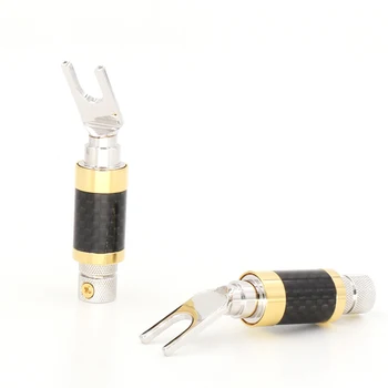 

Free shipping 4pcs CF-201(R) Copper Rhodium Plated Carbon Y Spade plugs for speaker Cable Spade plugs