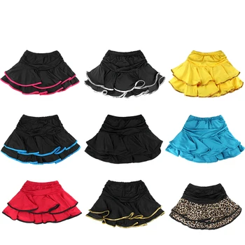 Wholesale Cute Spandex Latin Dance Skirt Girls Kids Children Ballroom Dancing Skirt Inside With Shorts Mini Skirt 1