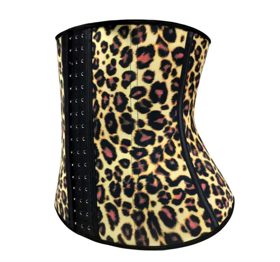 NB1055 01 Atbuty Leopard Waist Trainer Latex Waist Cincher Workout Steel Boned Corsets Body Shaper Girdles Slimming Underwear (8)