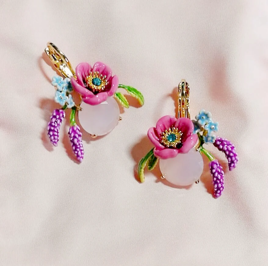 

2019 New Enamel Glaze Symphony Lavender Pink Flower Necklace Earrings and Ring women's jewelry, wedding, party accessories