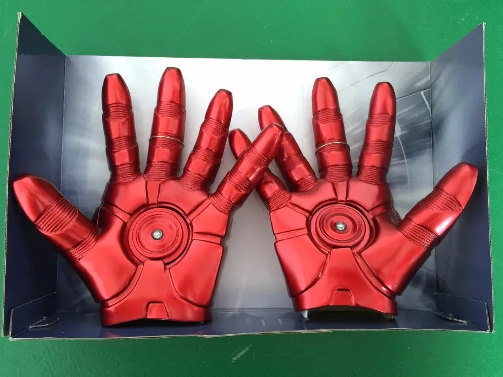 [Funny] 1:1 Cosplay 1 pair The Avengers 2 Iron man Mark 3 LED light Gloves luminous Action Figure Toy model costume party gift