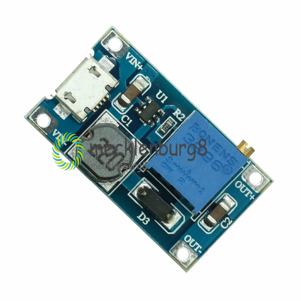5 шт./лот MT3608 DC регулируемый Повышающий Модуль 2A Boost с MICRO USB 2в 24в до 5В 9В 12В 28В