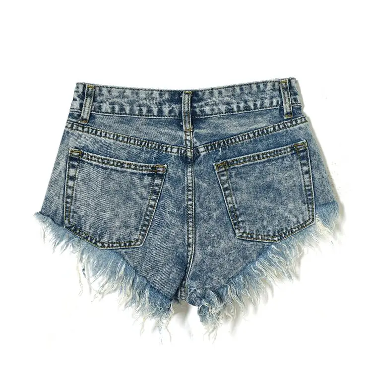 SupSindy Лето Для женщин Короткие джинсы Винтаж с высокой талией бахромой Джинсовые шорты люксовый бренд тонкий Повседневное рваные короткие женские джинсы Синий