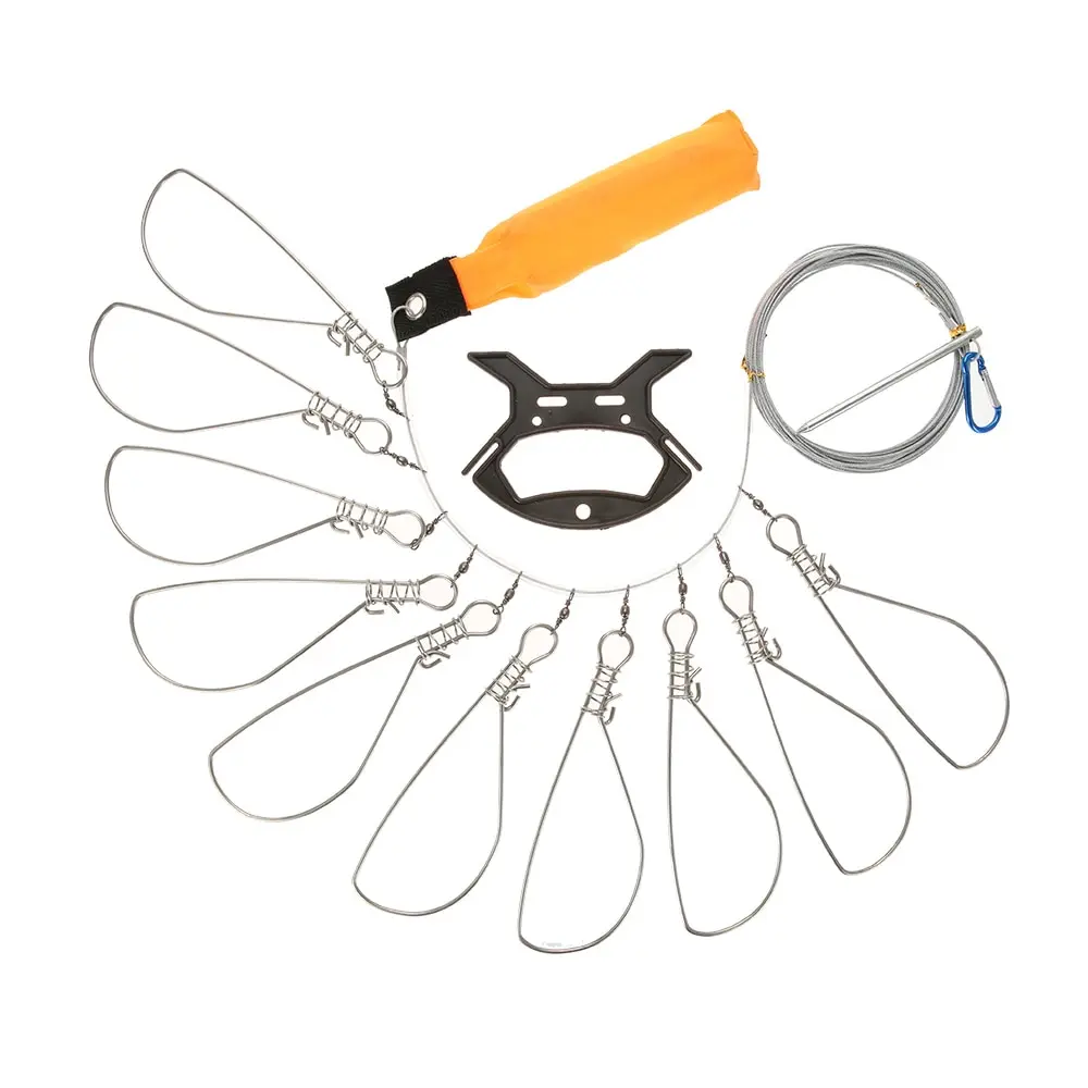 

Fishing Stringer Steel Lanyard Large Fish Lock with Float and Plastic Handle 5 Snaps / 10 Snaps Stainless Steel Live Fish Lock