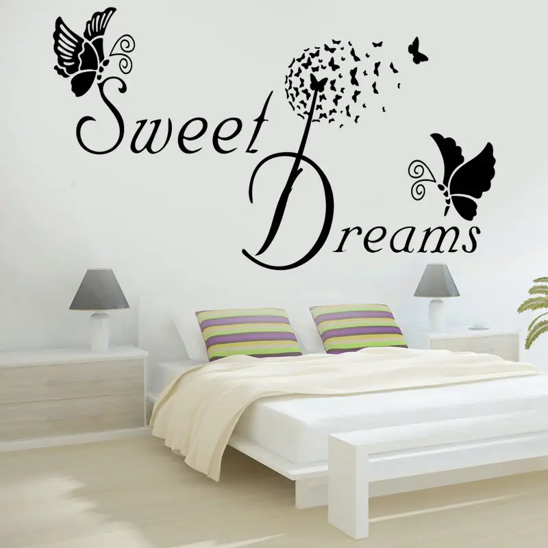 SWEET DREAMS Butterfly LOVE Quote Stickers Bedroom Removable Wall
