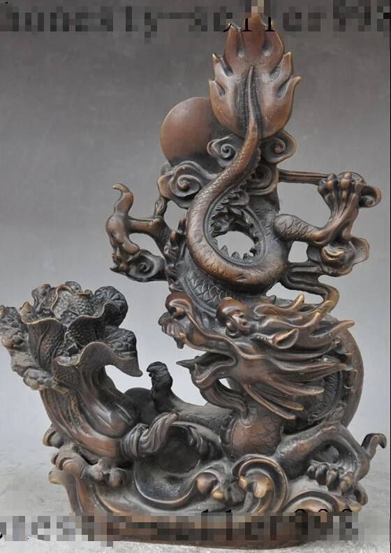 

15"Chinese Folk FengShui Bronze Zodiac Year Dragon beast Cabbage wealth Statue