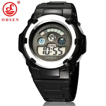 

OHSEN Boys Girls Children LED Back Light Digital Watch Army Sport Watch Black Rubber Electronic Wrist Watch Kids Relogio Horloge