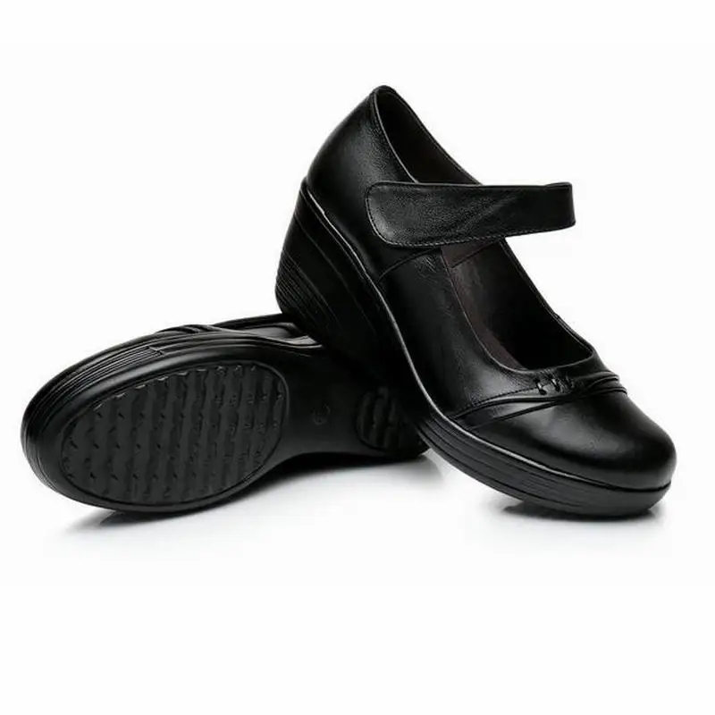 Véritable Chaussures Bout 2018 on forme Noir Plate Slip Printemps Cales Rond Occasionnels Talons Cuir Automne Femme Dames Femmes En FFq8Ew7