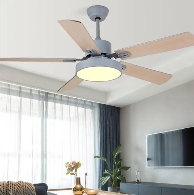 

Nordic Ceiling Ceiling Fans 5 Blad Solid Wood Fan Ceiling Fans Lamps With Lights For Living Room home LED dimming lightg