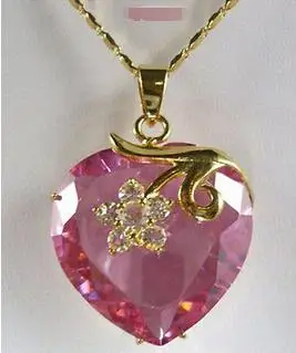 New 919+++Pink Cubic Zirconia Crystal Love Heart Flower Golden Pendant Necklace | Украшения и аксессуары