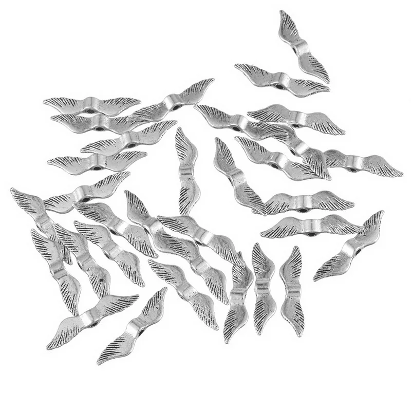 

2019 New 100PCs Vintage Silver Tone Angel Wings Beads For Jewelry Making Fit Bracelets For Women DIY Necklace Men Jewelry
