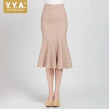 Новая осенне-зимняя женская вязаная юбка-годе модные однотонные пляжные юбки с высокой талией женские европейские Облегающие юбки