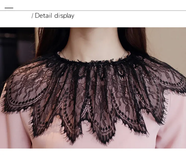 2019 New Autumn Tops Women Fashion Lace Patchwork Blouses Casual Long Sleeve Chiffon Blusas Mujer Pink White Shirt Female (11)