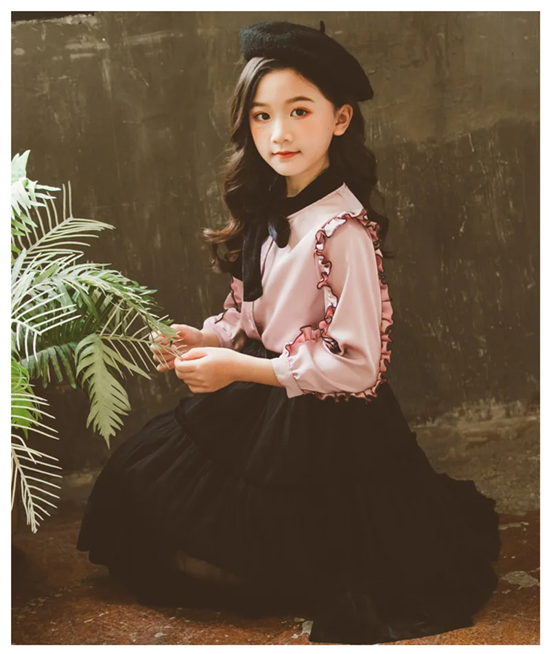 spring girls shirt dress children Chiffon two-piece suit for girls clothes (8)