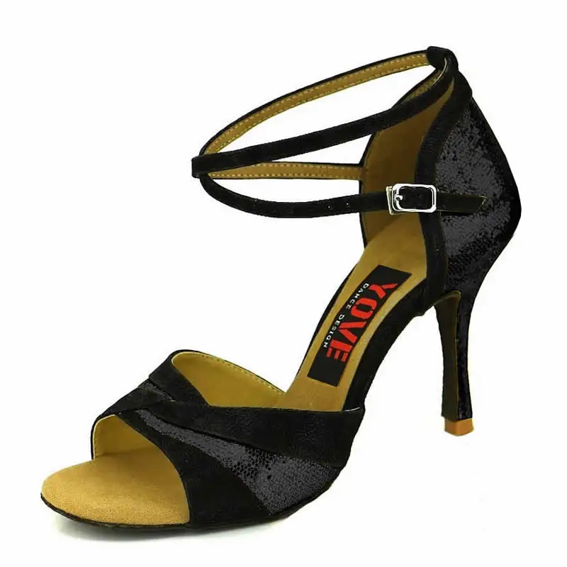 YOVE стиль w1611-41 танцевальная обувь Бачата/Сальса крытый и открытый Женская танцевальная обувь - Цвет: Черный