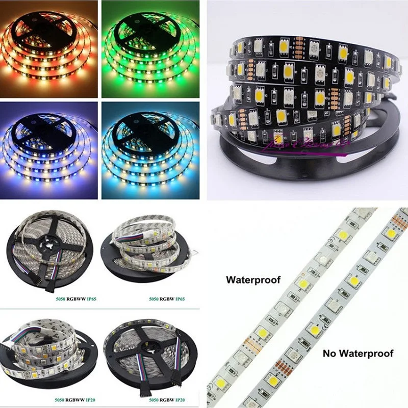 5 м 60 светодиодов/м 5050 RGBW водонепроницаемый IP20/IP65 черный/белый PCB RGB + белый/теплый