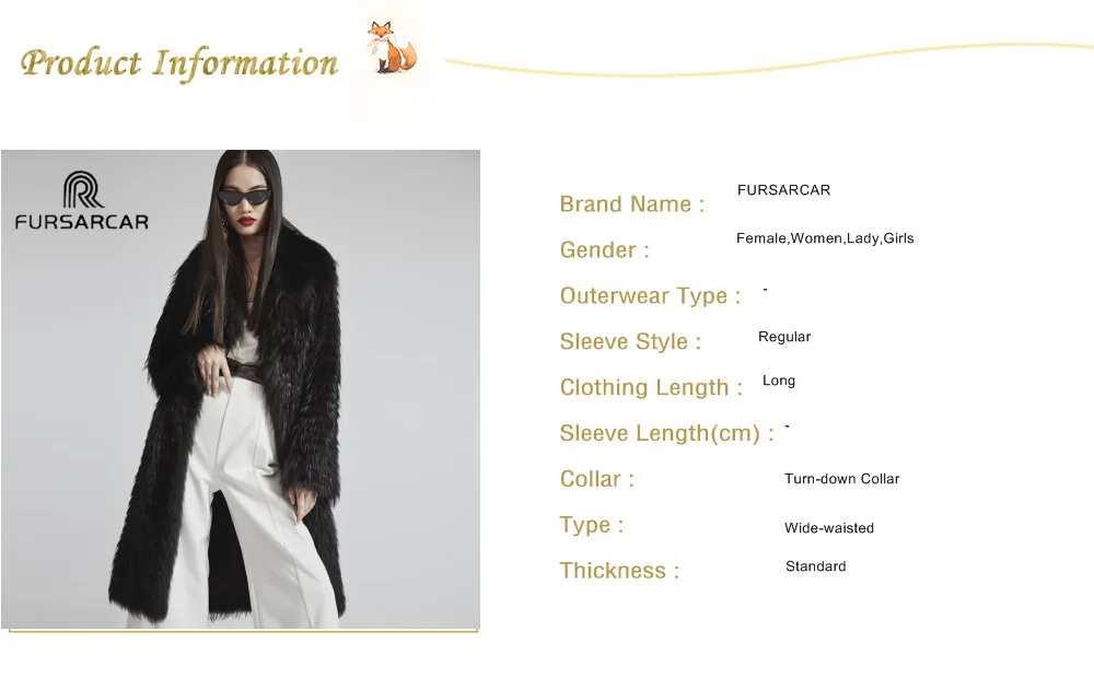Fursarcar 2018 зима Для женщин Настоящее Шуба черный Стиль натурального Меха чернобурки модные теплые женский пиджак 100 см длинные пальто с мехом