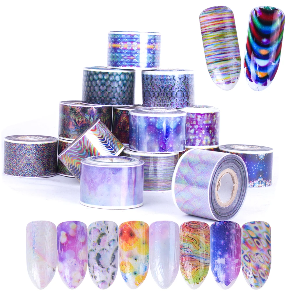 

16Rolls Holographic Bubble Foil Gradient Starry Sky Nail Art Transfer Sticker Decal Wraps Manicure Gel DIY Pro Decoration JI116
